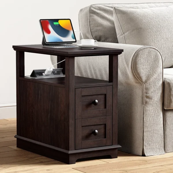 Eric Woodworks™ NovaTech Charging End Table – Smart Storage with Built-in Charging Station