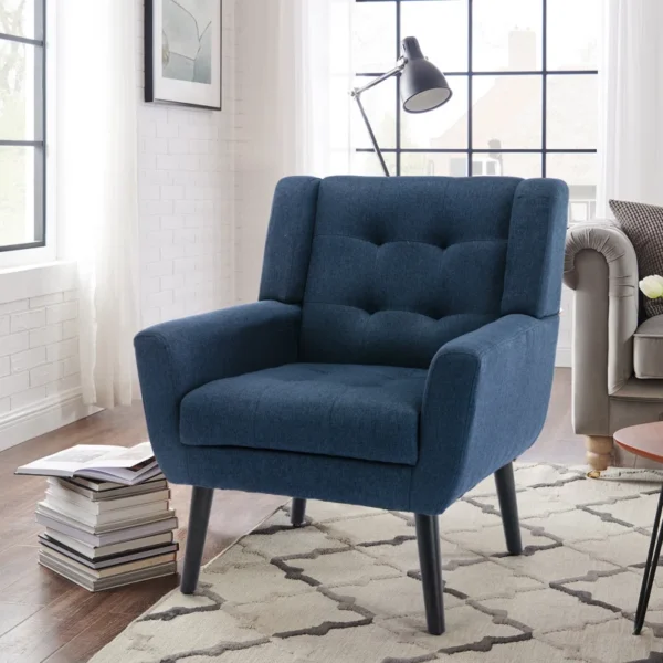 Eric Woodworks Tufted Upholstered Wide Back Armchair - Image 6