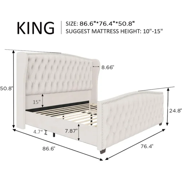 Eric Woodworks DuJuan™ Deep Button Tufted Upholstered Bed – King Size - Image 3