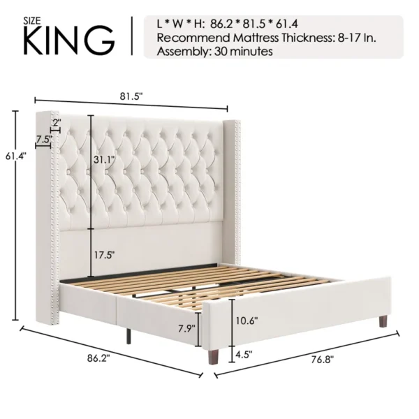 Eric Woodworks™ Royal Haven – Upholstered Wingback Bed - Image 3