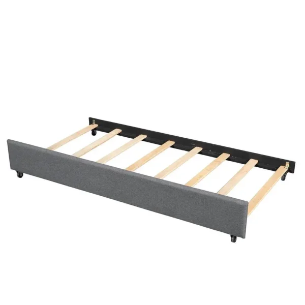 Eric Woodworks™ NestEase Trundle Bed – Modern Fabric Upholstered Single Bed - Image 6