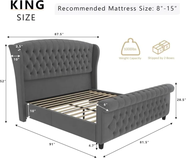 Eric Woodworks™ Royale Velvet Bed – Luxury Tufted Queen Bed Frame - Image 6