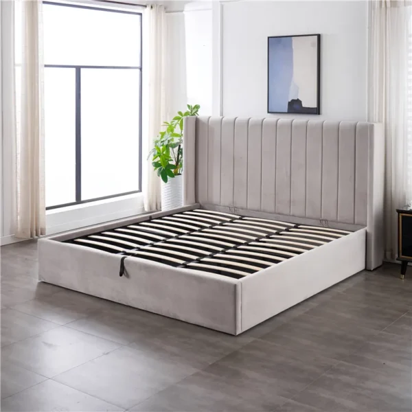 Lift-Up Velvet Storage Bed Frame