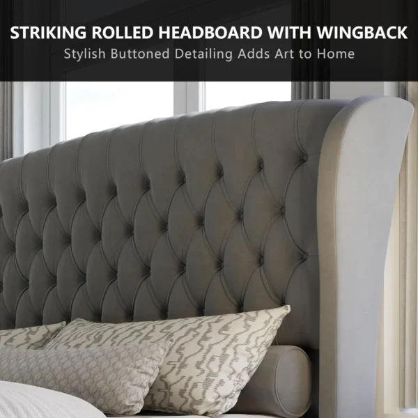 Eric Woodworks™ Royale Velvet Bed – Luxury Tufted Queen Bed Frame - Image 3