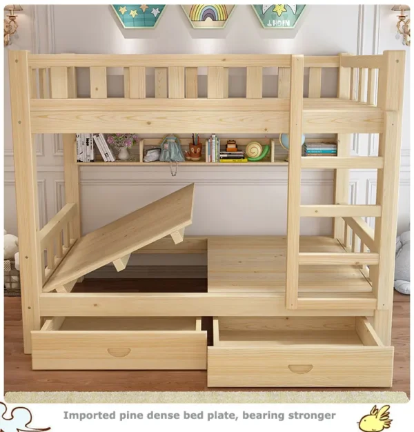 Forever™ Kids Wooden Bunk Bed – Solid Pine with Bookshelf Storage - Image 5