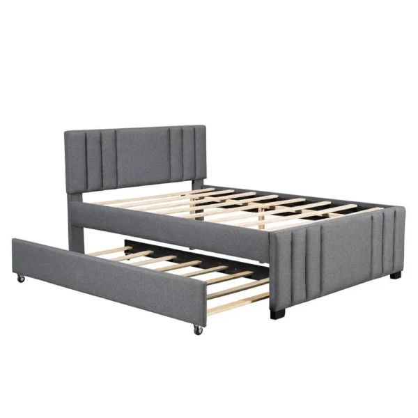 Eric Woodworks™ NestEase Trundle Bed – Modern Fabric Upholstered Single Bed - Image 4