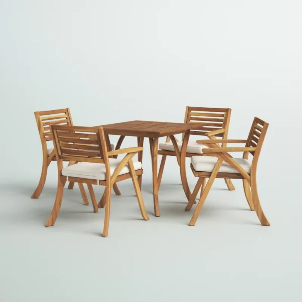 Eric Woodworks™ Hamlig – 4-Person Square Outdoor Dining Set with Cushions - Image 2