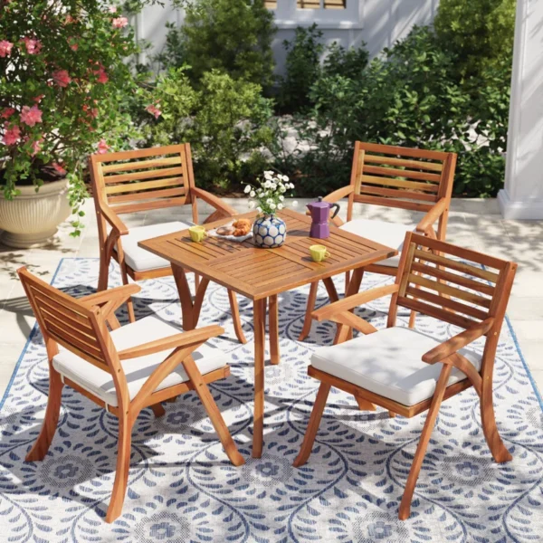 Eric Woodworks™ Hamlig – 4-Person Square Outdoor Dining Set with Cushions - Image 18