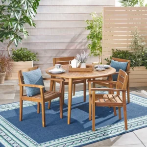 Eric Woodworks™ Schmitz Rustic – 4-Seater Round Outdoor Dining Set