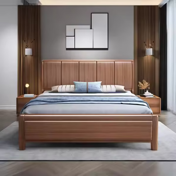 Solid Oak Carved Panel Electric Bed Frame – Luxury Walnut Finish (King/Queen Sizes) - Image 5