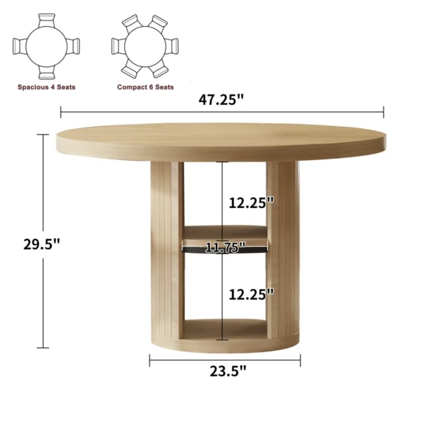 Eric Woodworks™ 47" Farmhouse Round Dining Table with Storage - Image 3