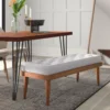 Aaidah Polyester Upholstered Dining Bench in beige with tufted seat