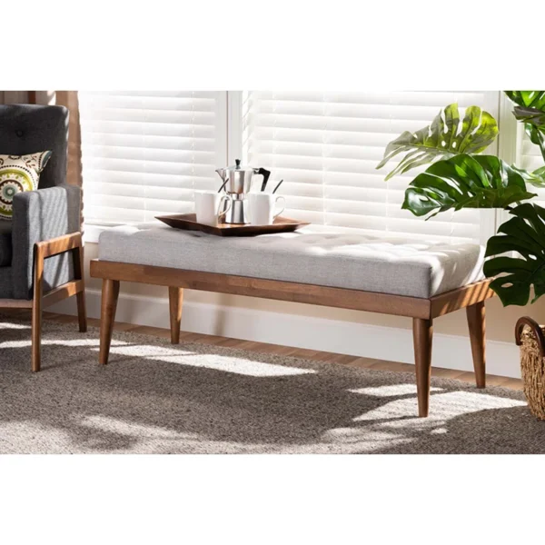 Aaidah™ Polyester Upholstered Dining Bench – Tufted Mid-Century Seating, Solid Wood Frame, 2-Person Capacity - Image 8