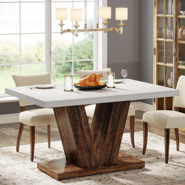 Eric Woodworks™ Bernadete White & Brown Dining Table for 4 - Image 2