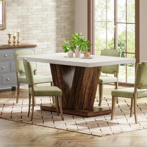 Eric Woodworks™ Bernadete White & Brown Dining Table for 4 - Image 4