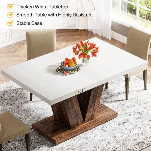 Eric Woodworks™ Bernadete White & Brown Dining Table for 4 - Image 5