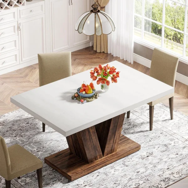 Eric Woodworks™ Bernadete White & Brown Dining Table for 4 - Image 6