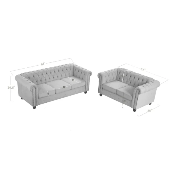 Eric Woodworks™ Bosworth Cheadle 2-Piece Chesterfield Living Room Set with Sofa and Loveseat - Image 4