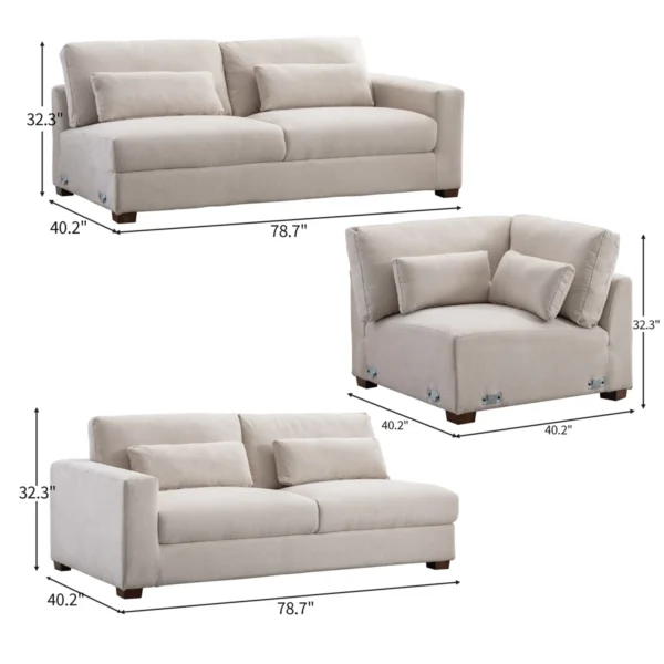 Eric Woodworks™ Icelyn 3-Piece Modern Upholstered Corner Sectional Sofa with 6 Throw Pillows - Image 16