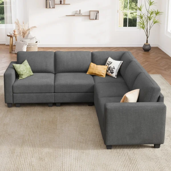 Eric Woodworks™ L-Shaped Modular Corduroy Sectional Sofa Couch – Corner Reversible Design - Image 2