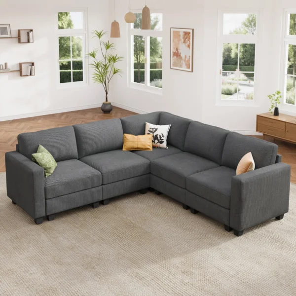 Eric Woodworks™ L-Shaped Modular Corduroy Sectional Sofa Couch – Corner Reversible Design - Image 4