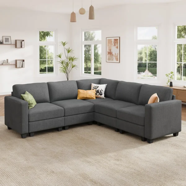 Eric Woodworks™ L-Shaped Modular Corduroy Sectional Sofa Couch – Corner Reversible Design - Image 5
