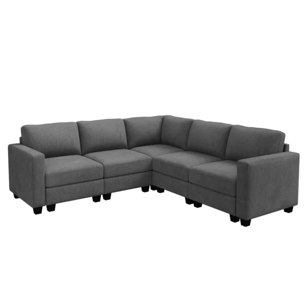 Eric Woodworks™ L-Shaped Modular Corduroy Sectional Sofa Couch – Corner Reversible Design - Image 7