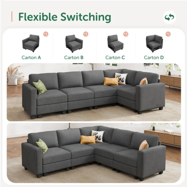 Eric Woodworks™ L-Shaped Modular Corduroy Sectional Sofa Couch – Corner Reversible Design - Image 9