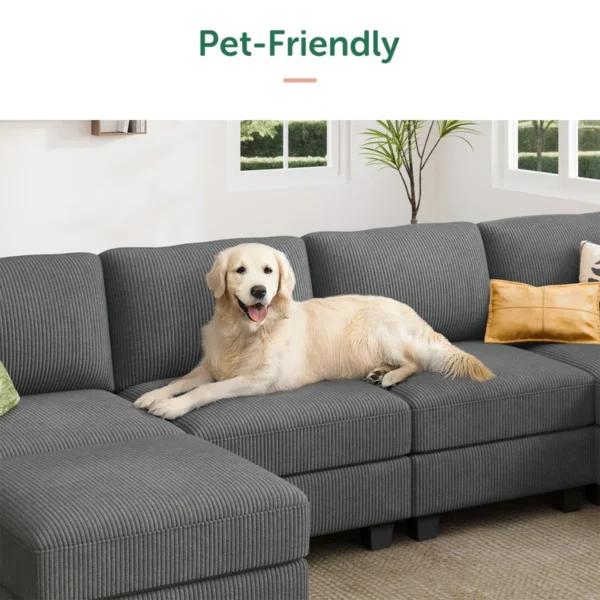 Eric Woodworks™ L-Shaped Modular Corduroy Sectional Sofa Couch – Corner Reversible Design - Image 10