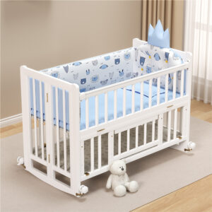 White Wooden Baby Crib with Adjustable Height