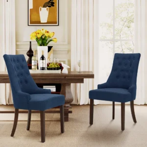 Aalbert Tufted Wing Back Parsons Dining Chair – Upholstered Side Chair Set of 2, Linen Fabric, Solid Wood Frame