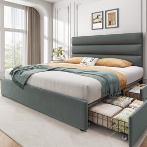 Custom Queen Bed Frame With Storage Drawers – Velvet Upholstered Headboard | Eric Woodworks Nairobi