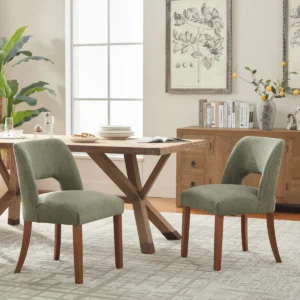 Modern Side Dining Chair – Upholstered Padded Seat & Backrest, Walnut Wood Legs (Set of 2)