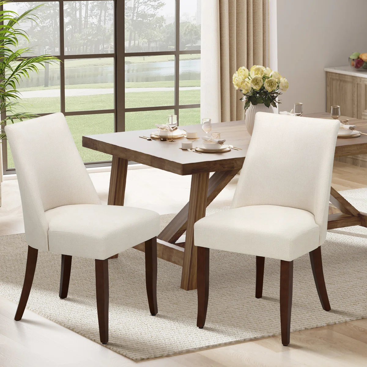 Parsons Fabric Upholstered Dining Chair Solid Wood Side Chair (Set of 2)